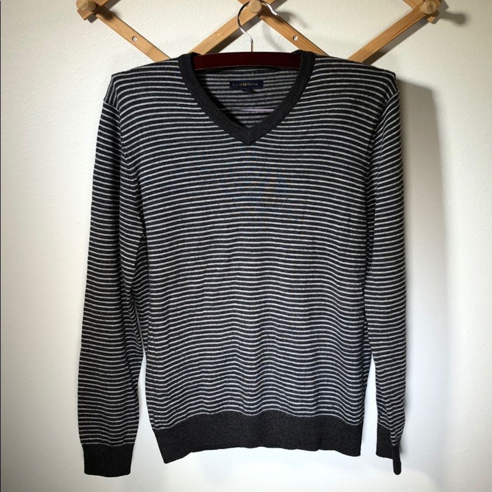 Grey Striped V-Neck Sweater